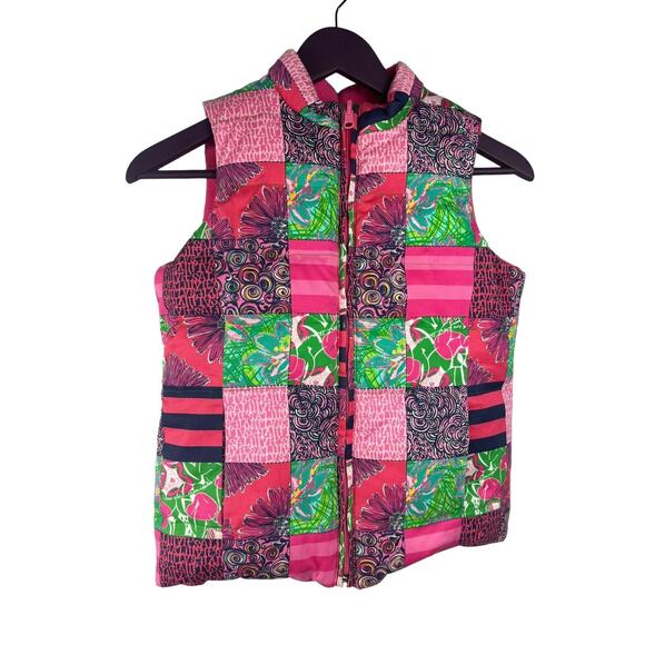 LILLY PULITZER LIBBI DOWN VEST Reversible Pink Floral Girls XL (12-14) Patchwork - Picture 5 of 7